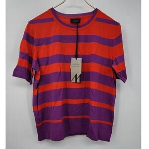 New NWT Misirli Crewneck Light Weight Shortsleeve Color Block Sweater 44 12